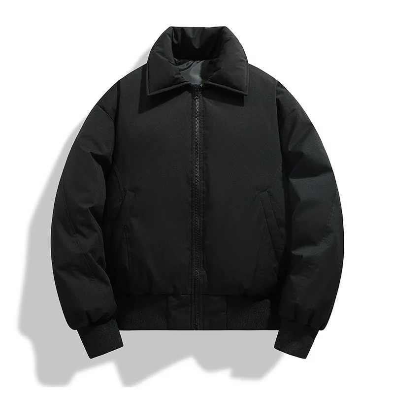 Winter Man Jacket Thicken American Turn Down Collar Male Outerwear Solid Color Long Sleeve Simple Versatile Men Coat