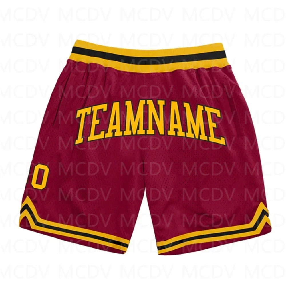 Custom Maroon Navy-White Authentic Throwback Basketball Shorts 3D All Over Printed Men's Shorts Quick Drying Beach Shorts