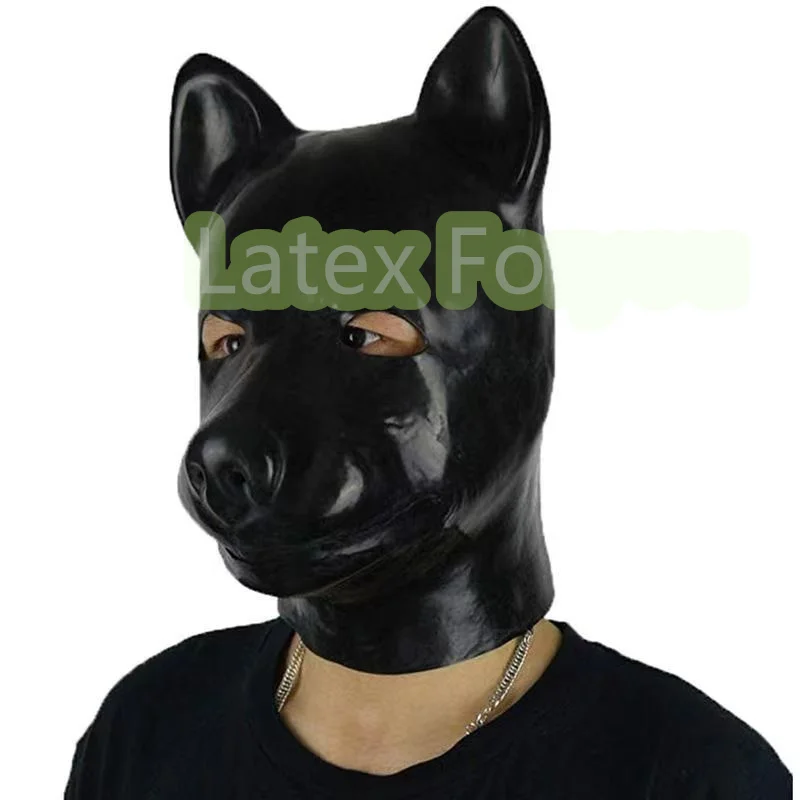 Hot 3D mould black Latex dog hood fetish animal mask with zipper  Full Head Animal Hood Mask