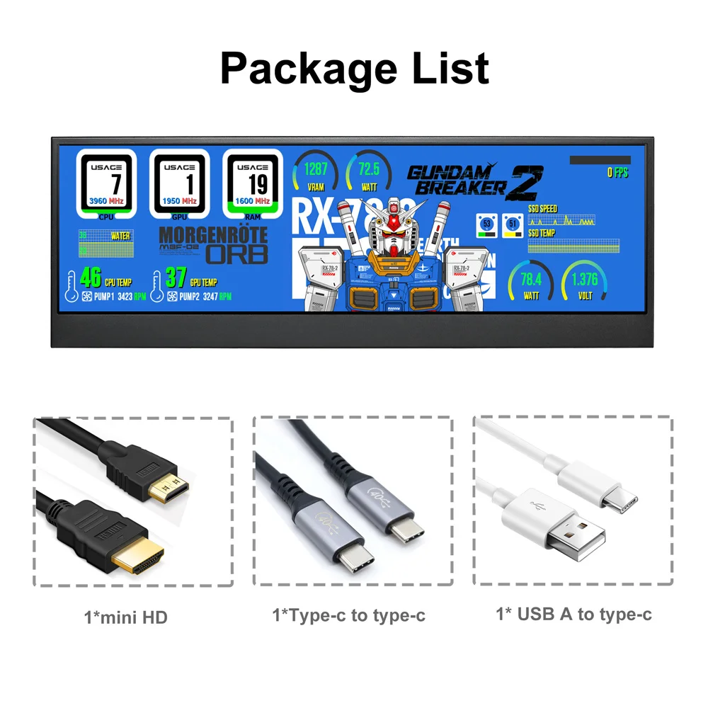 Wisecoco 14 Inch 3840x1100 4K Touch Screen Stretched Bar Monitor IPS Ultrawide Screen Second Display USB-C Portable Monitor