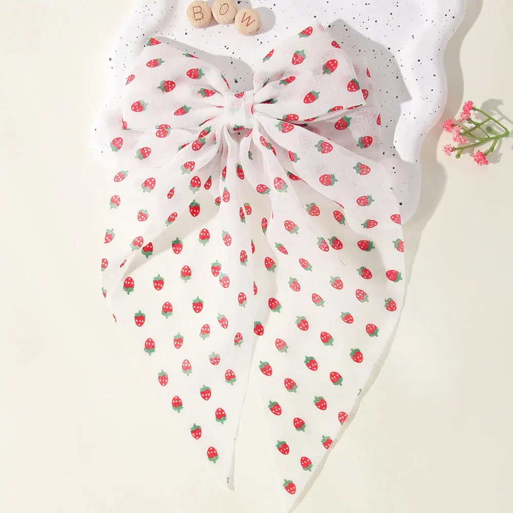 1 Uds. Pinza para el pelo con lazo grande estampado satinado de temperamento elegante Popular en línea preferida de verano para accesorios para el cabello para niñas