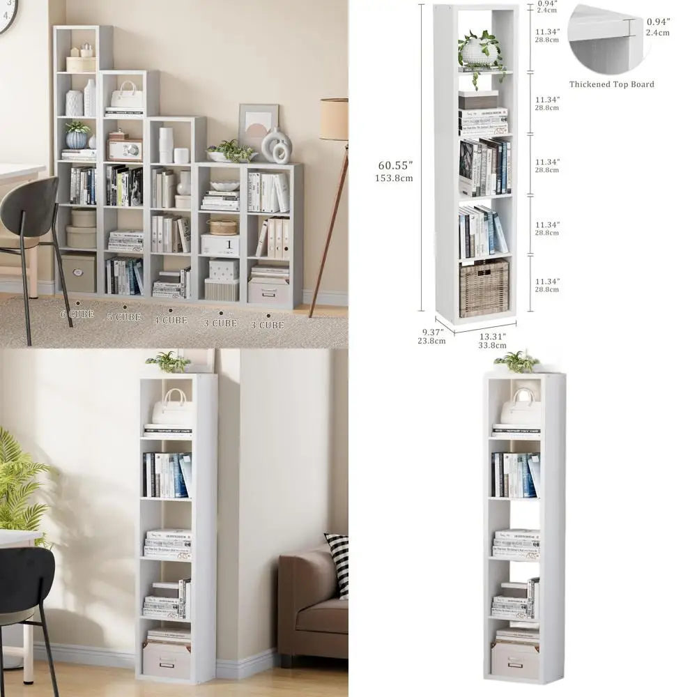 

5-уровневый книжный шкаф с открытой задней стенкой, 11 дюймов, с утолщенной рамкой, идеально подходит для демонстрации книг в гостиной или домашнем офисе, белый (5 секций)