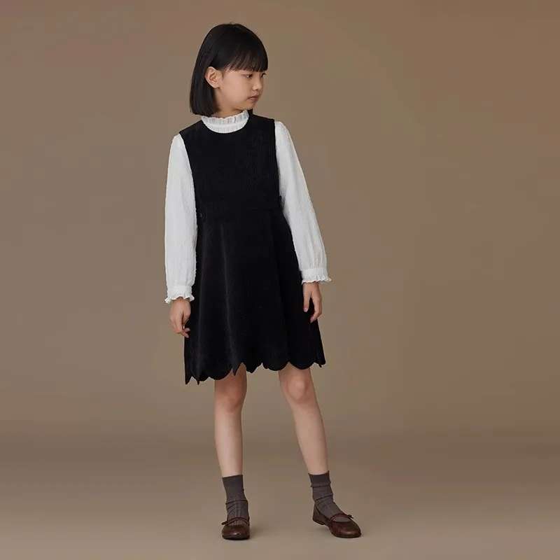 24 Autumn Dresses Black Pleated Pinafore Sleeveless School Dress 4-14 Years Old Back Center Conceal Zipper Girl Pleated Skirt