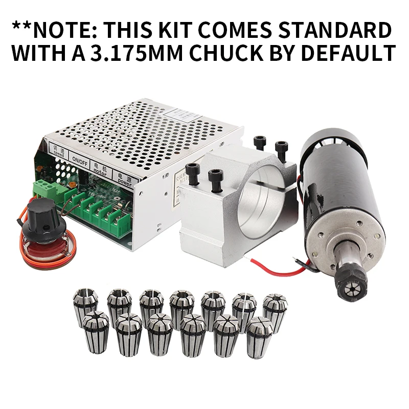 500W 100V Air Cooled Spindle Motor WK611 Power Supply ER11-8mm Chuck CNC 52mm Clamps Bracket