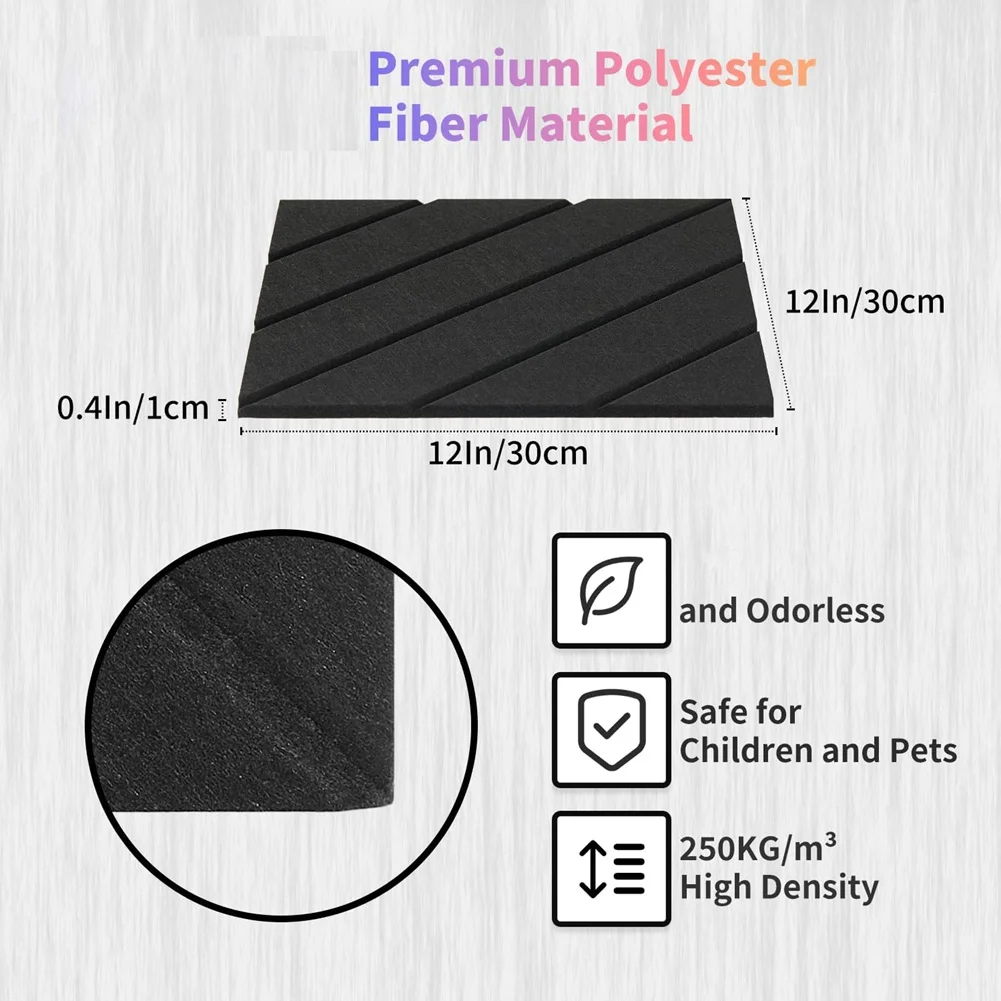 A38M 12 Buah Panel Akustik, Dekorasi Dinding Panel Busa Kedap Suara 12X12X0.4 Inci untuk Rumah Kantor & Ruang Permainan