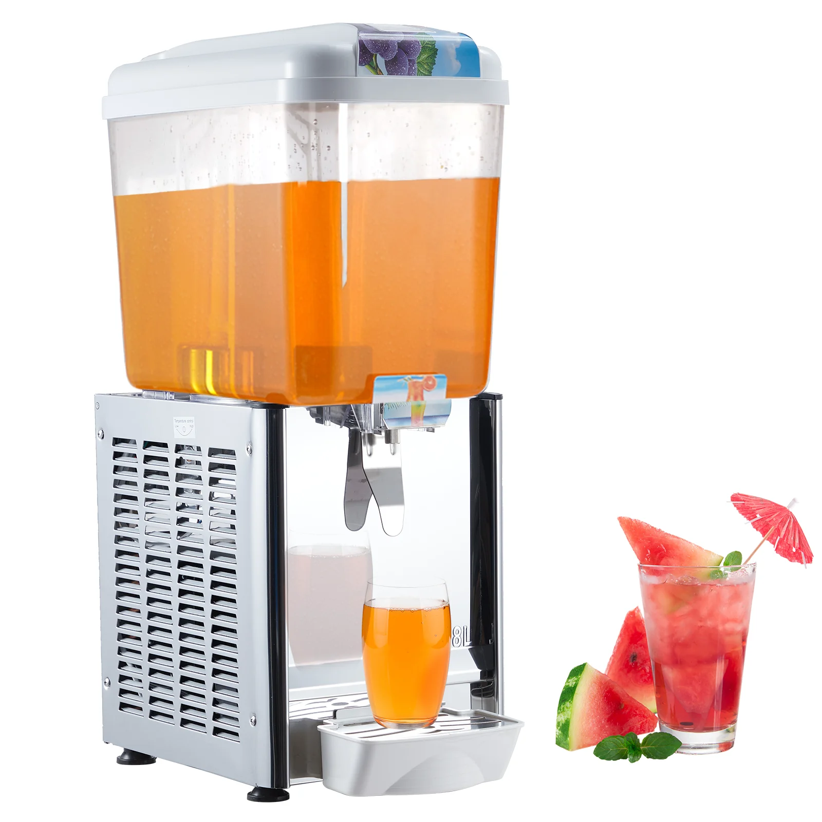 Commercial Beverage Dispenser, 1 Tanks 4.75 Gallon 18L Commercial Juice Dispenser, 18 Liter Per Tank, 180W Stainless Steel Food