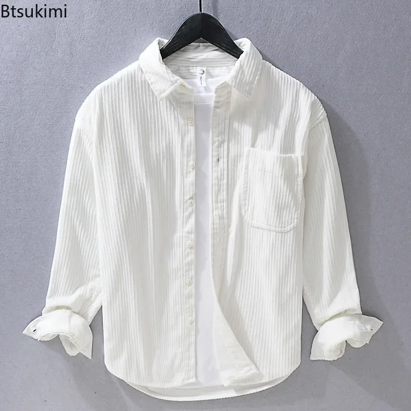 New 2025 Men's Corduroy Long Sleeve Shirts Spring Autumn Loose Casual Shirt Jackets Simple Versatile Solid Tops Shirts for Men