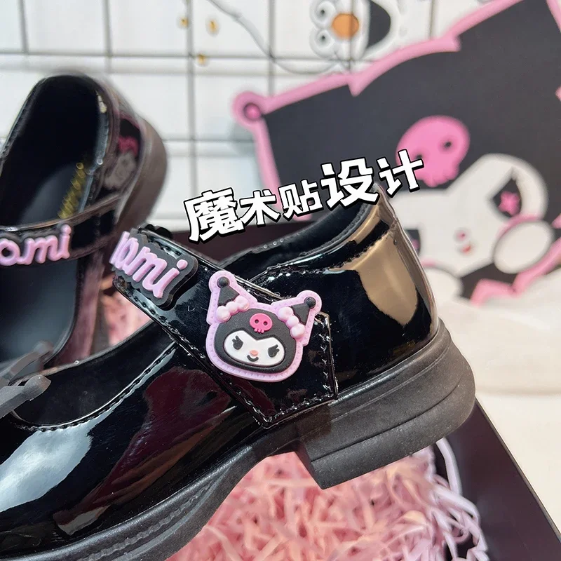 2024 novo sanrio kuromi preto lolita princesa sapatos de couro meninas moda sola macia kawaii dos desenhos animados anime personagem acessórios