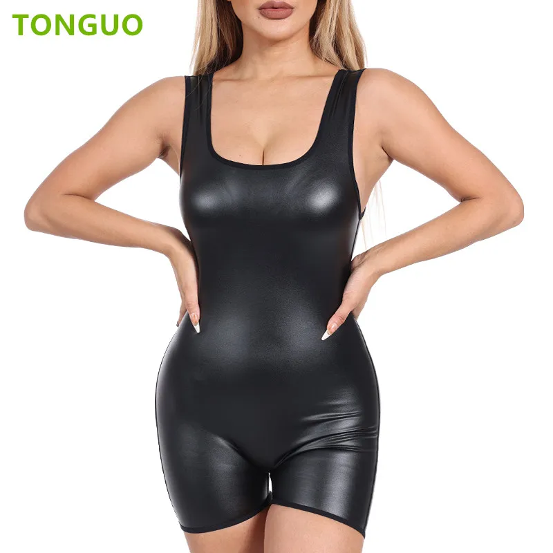 One Piec Women Bodysuits Shapewear Outfits Sexy Leather Shorts Shaper Sleeveless Tank Top Jumpsuits Party Club Rompers Playsuits