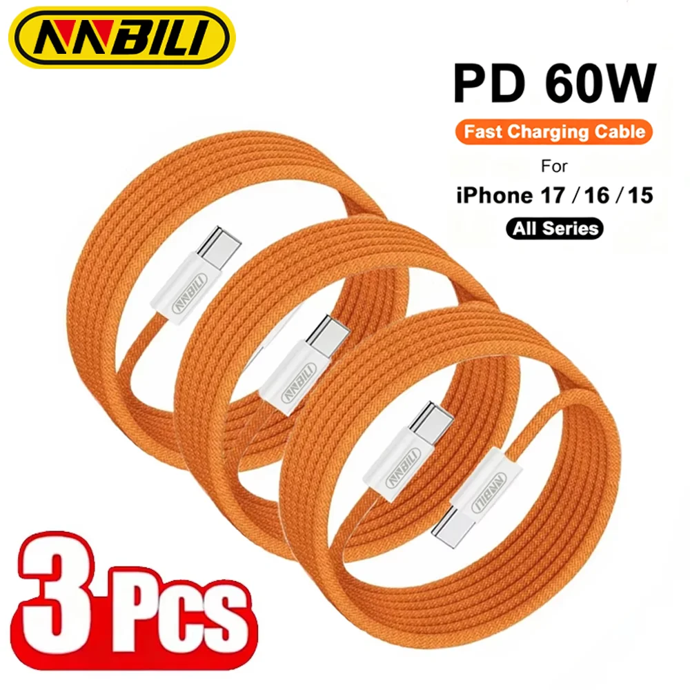 NNBILI 1-3 Stück 60W USB Typ-C Kabel Typ-C zu Typ-C Schnellladekabel USB-C Quick Charge Telefonkabel für iPhone 17 Huawei