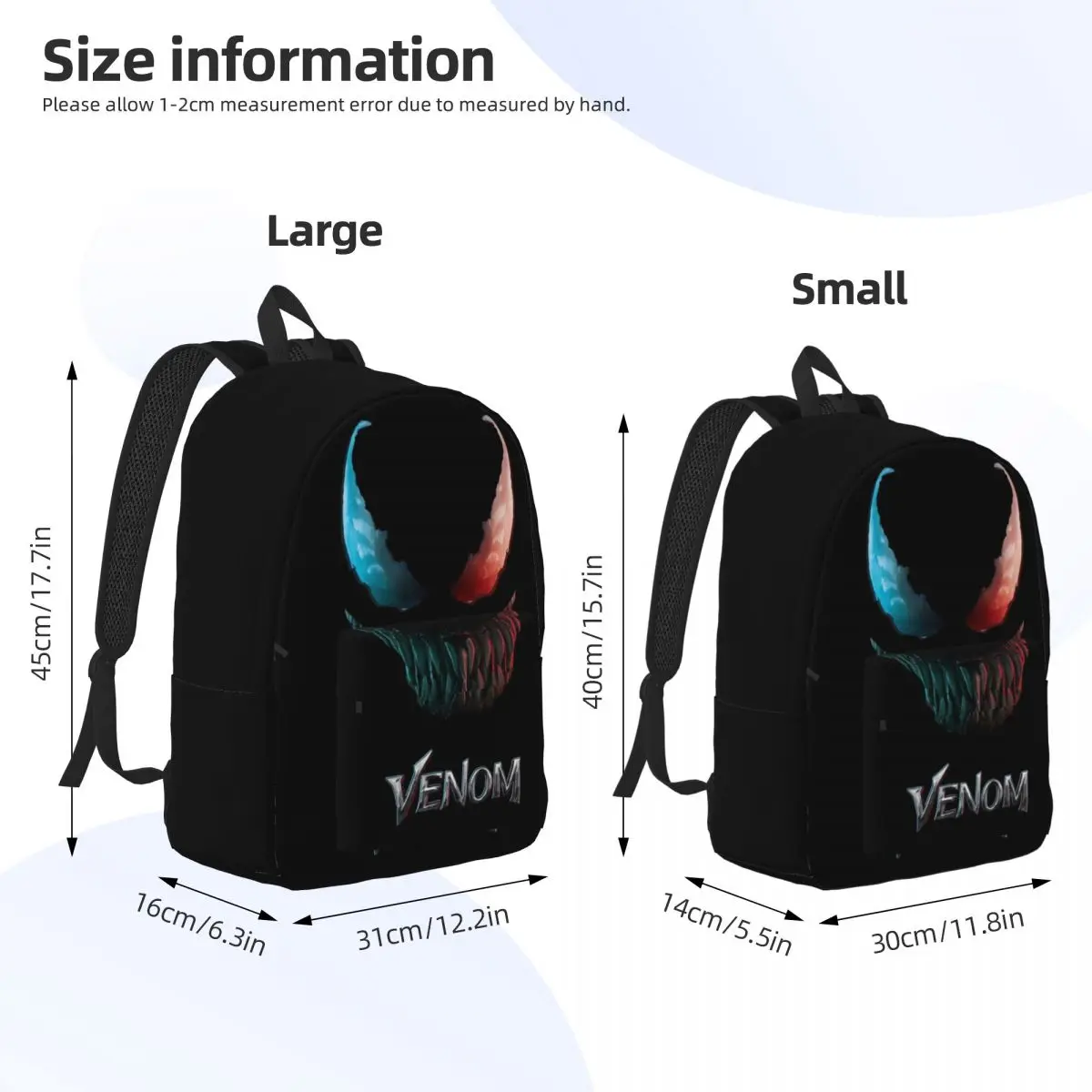 Custom 3D Printing Wallpaper Canvas Backpacks for   Venom School College Travel Bags Women Men Bookbag Fits 15 Inch Laptop