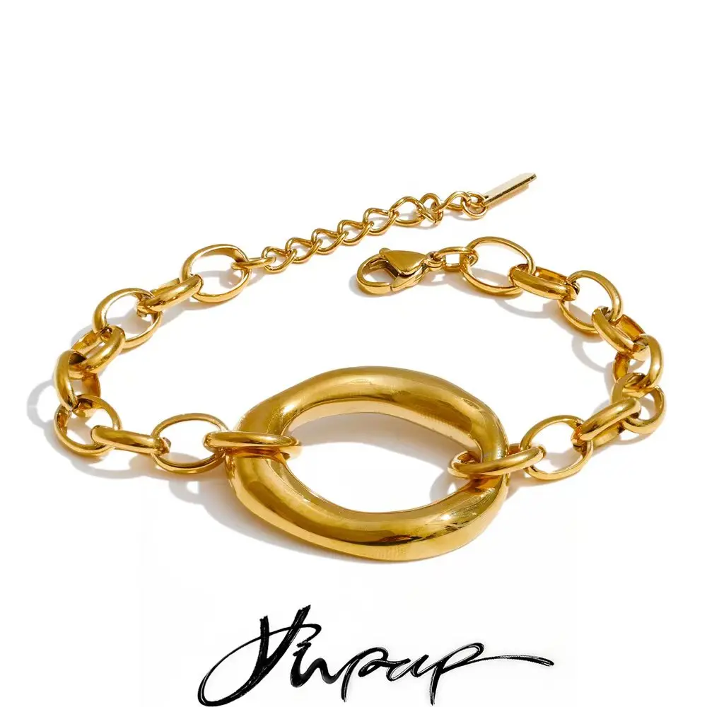 Yhpup nouveau acier inoxydable chaîne ovale Bracelet de déclaration Bracelet étanche en métal attrayant poignet bijoux accessoires