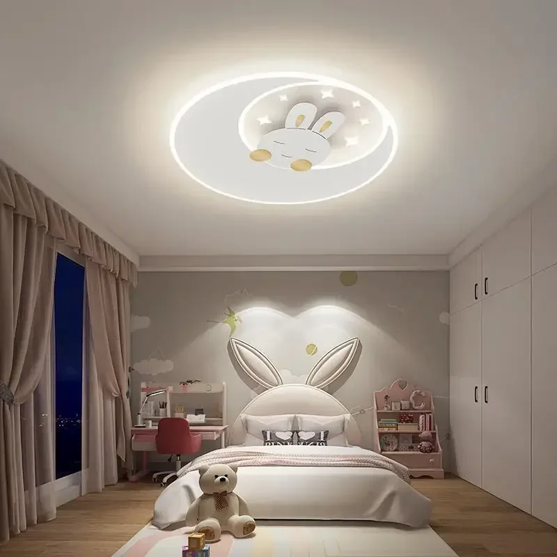 SANDYHA Nordic LED Ceiling Light Kids Room Cartoon Elephant Rabbit Design Cozy Bedroom Illumination Creative Home Decor