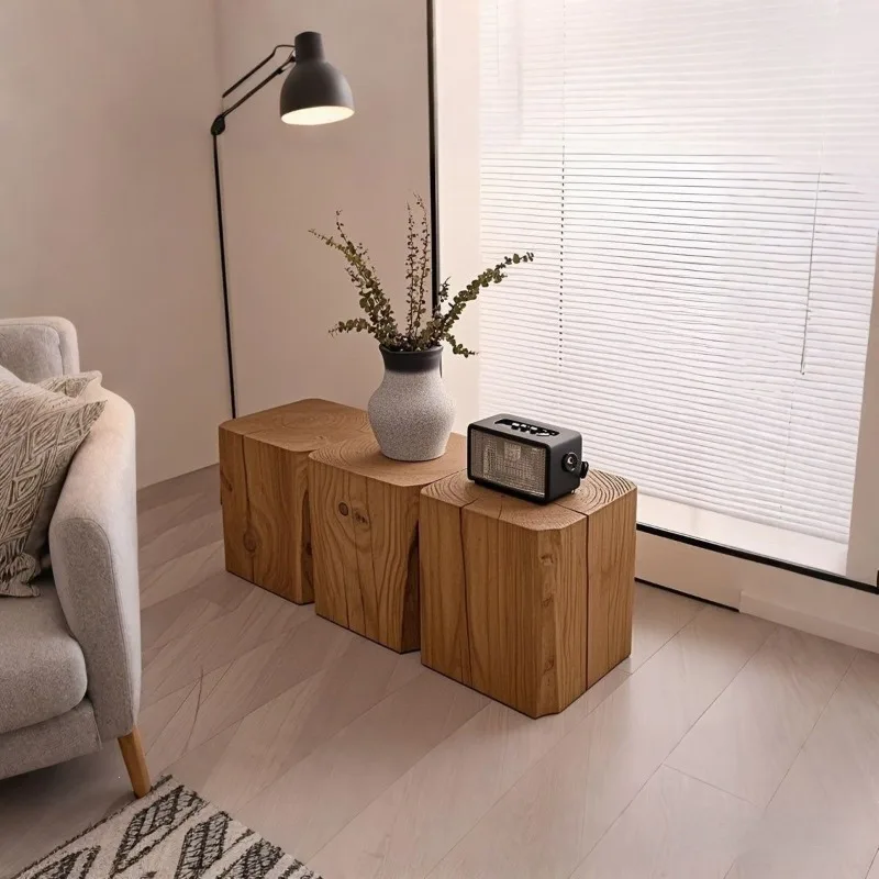 Square 1 wooden pier low stool log texture homestay ornament coffee table solid wood pier retro edge table