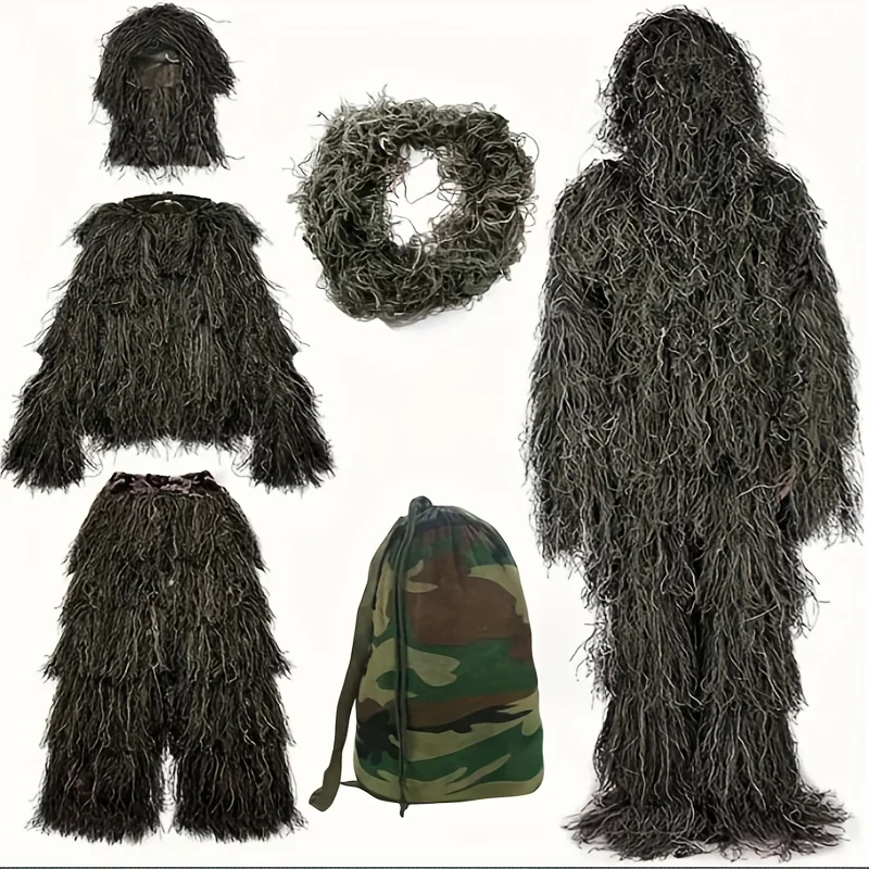 Traje Ghillie para adultos, ropa de camuflaje de cazador, traje de gillie, traje de caza, ropa de aves, 5 uds.