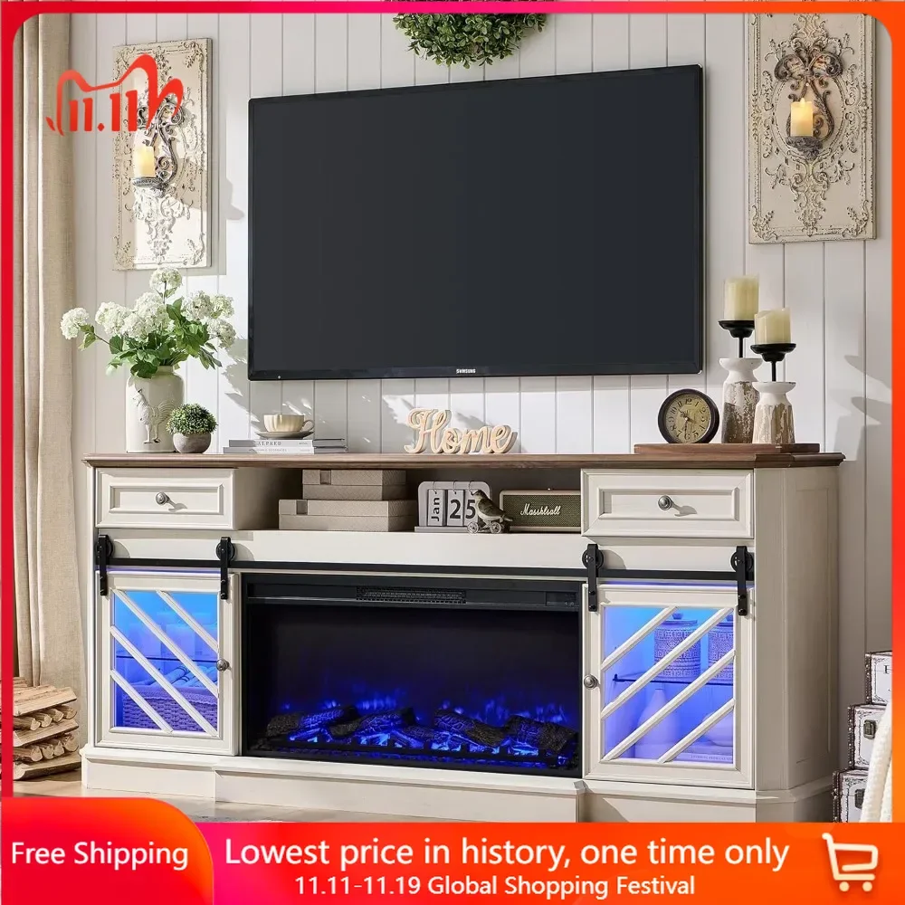 

TV Stand for 85 Inch TVs with 36” Electric Fireplace, Drawers Storage, 32” Tall Highboy Entertainment Center, Modern TV Stand