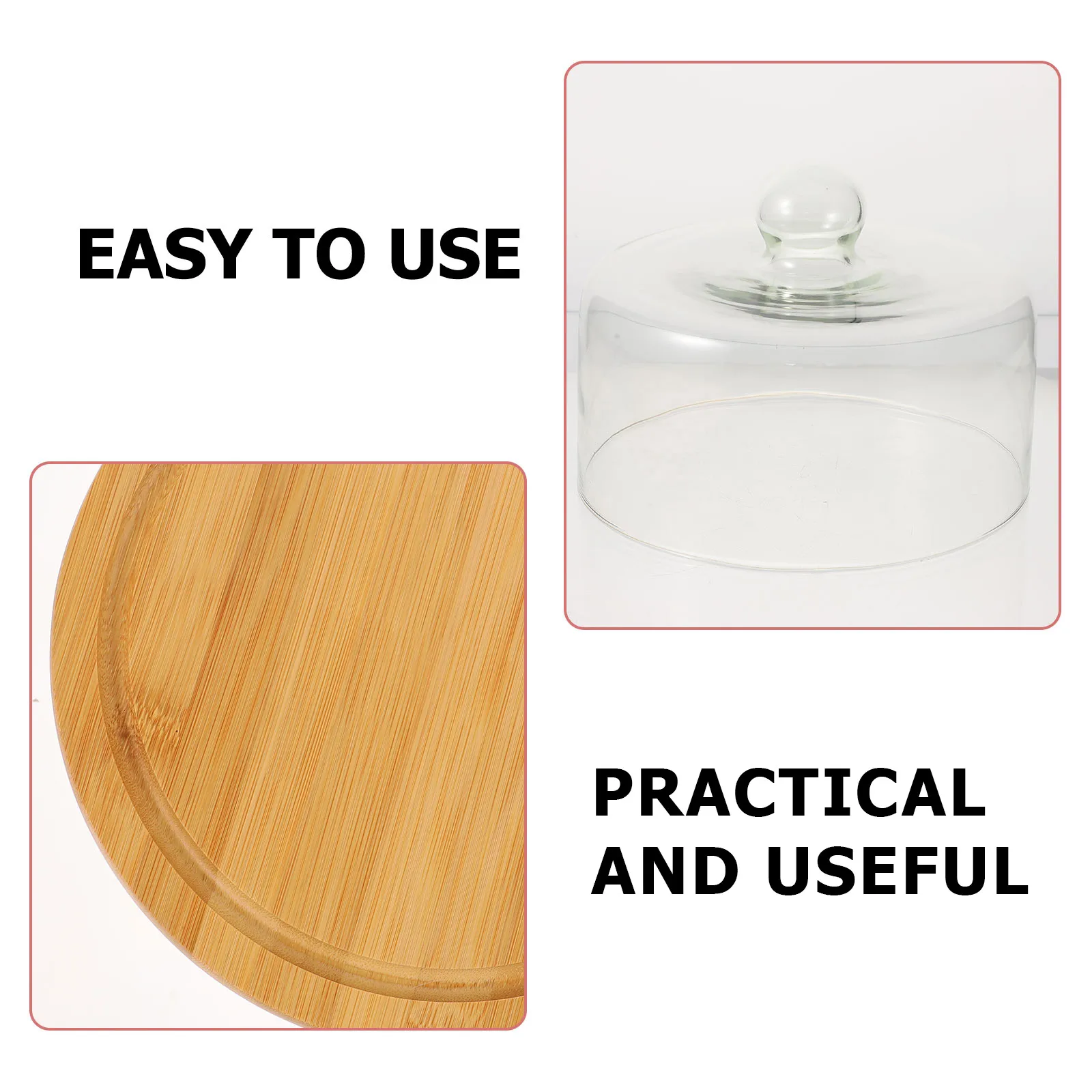 

1 Set Wooden Tray Glass Cover Elegant Cake Display Tray Lightweight Afternoon Tea Platter