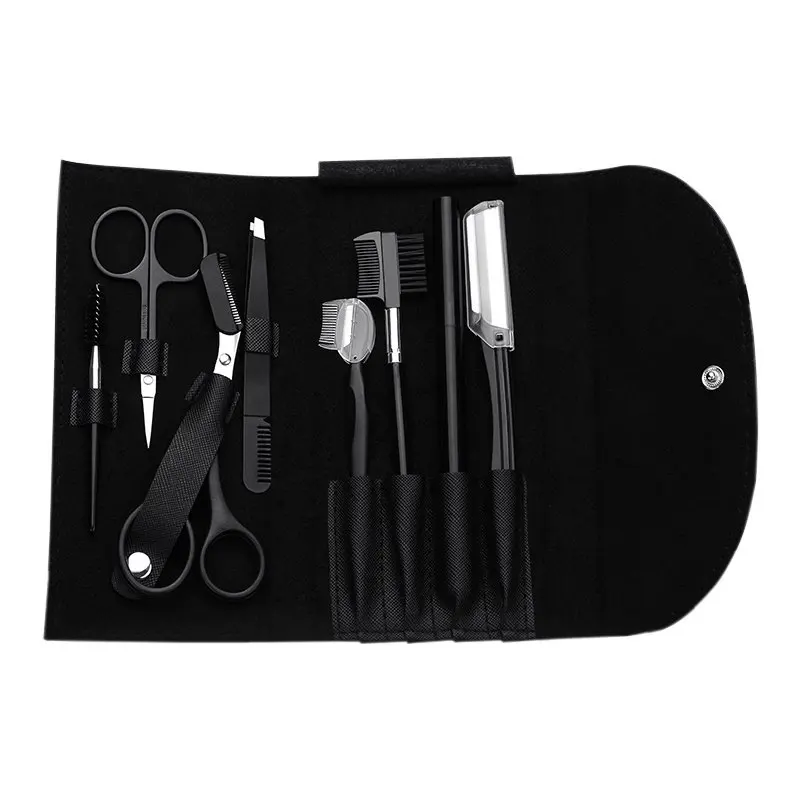 Kit de aliciamento de sobrancelha 8 peças com modelador de sobrancelha, lápis de sobrancelha e pinça para mulheres e homens, conjunto completo