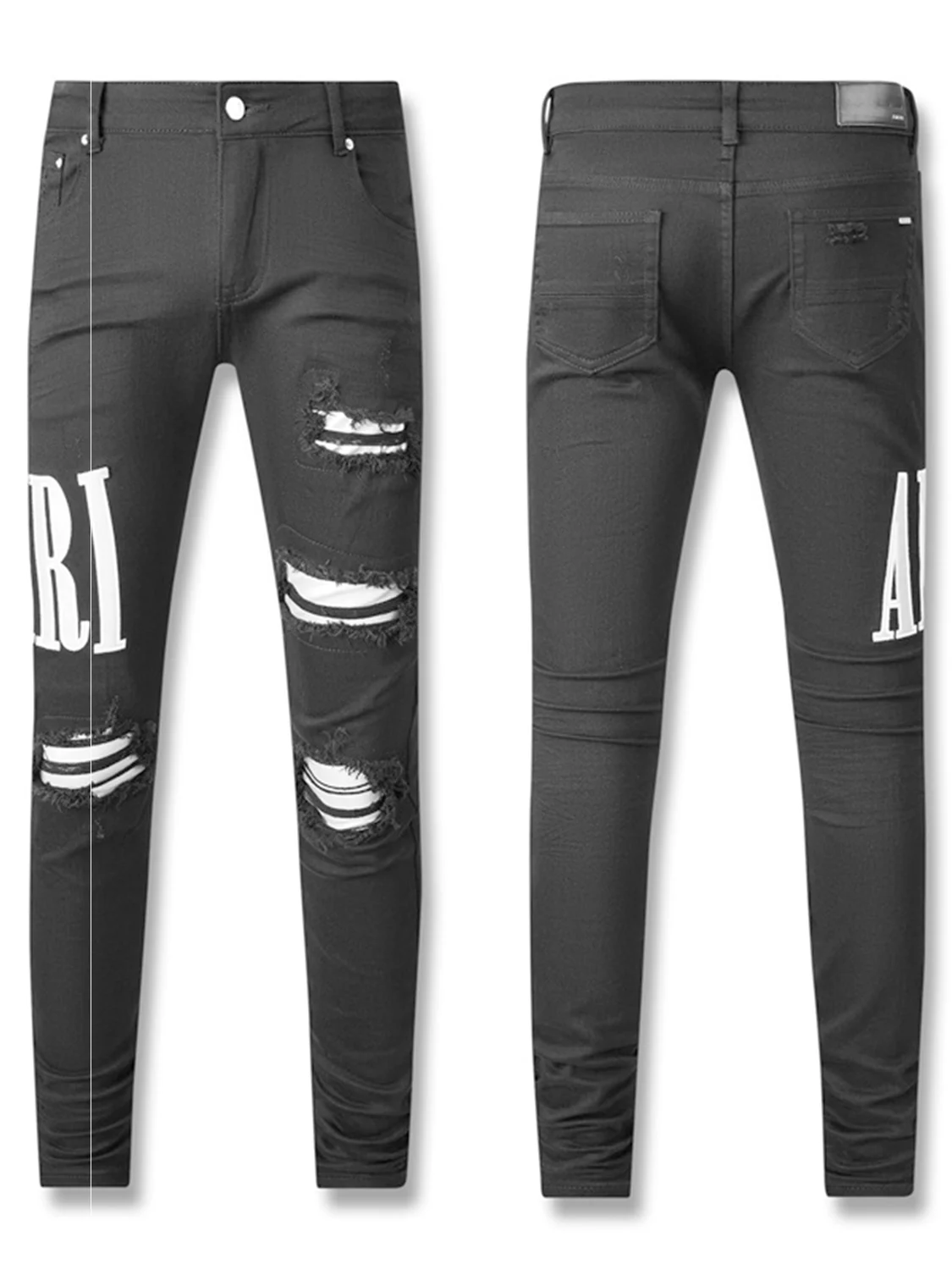 

Slim Fit Distred Denim Jeans Middle Waist Zipper Closure Youth Casual Wear Four Seasons Universal Anti Dirt And Stain