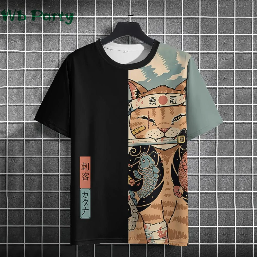 Magliette stampate 3D del gatto del Samurai giapponese per gli uomini vestiti firmati maglietta a maniche corte da uomo maglietta personalizzata