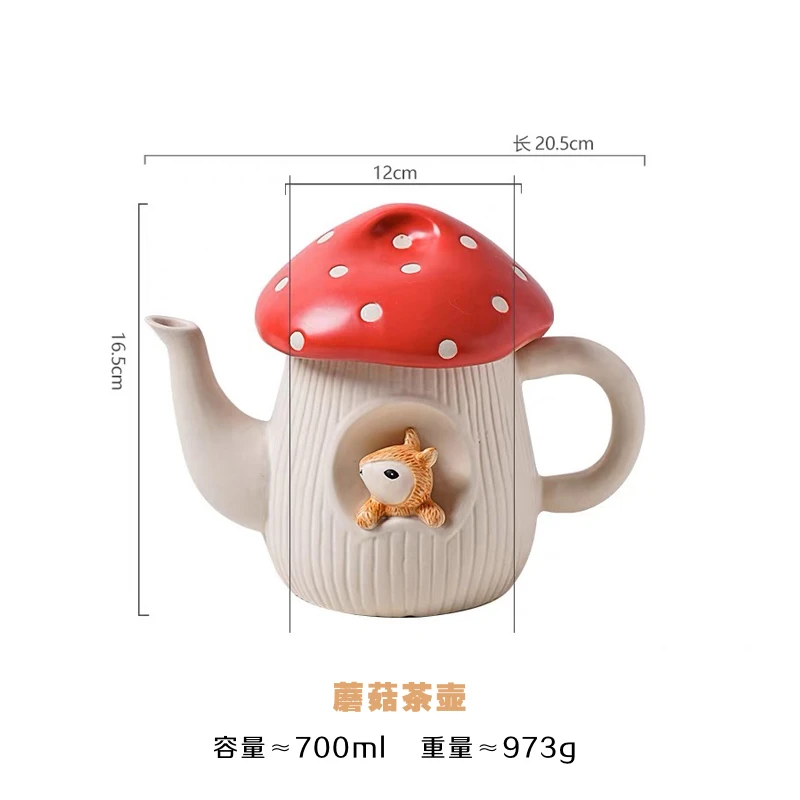 Cute Teapot Red Mushroom Ceramic Afternoon Tea Set Coffee Cup Saucer Creative European Cartoon Flower Teapot