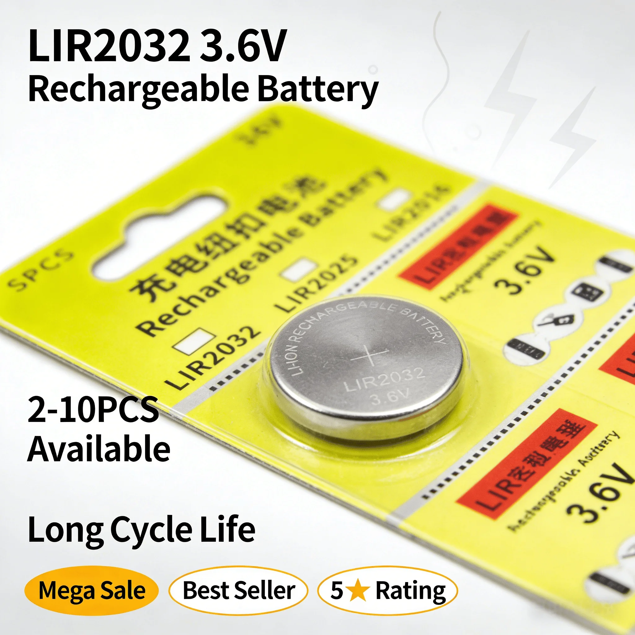 

Rechargeable 3.6V LIR2032 LIR2025 LIR2016 Button Cell Batteries,Replacement for CR2032CR2025CR2016,for Watch/Remote/Toy, 2-5PCS