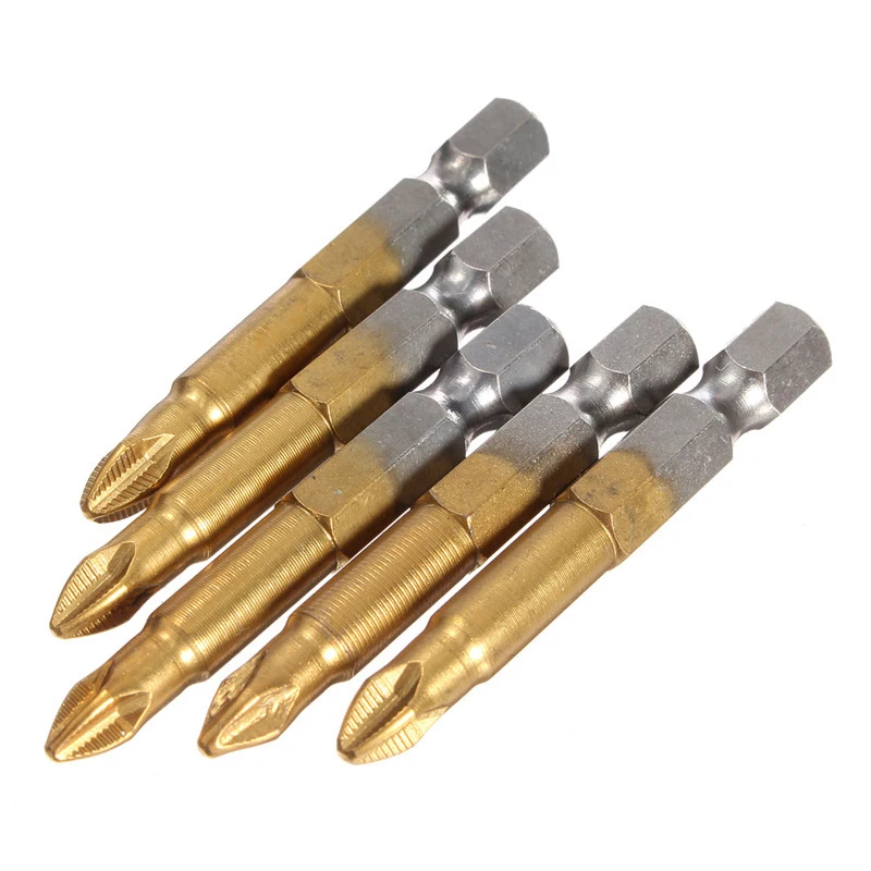 Juego de puntas de destornillador de acero S2 de 50MM, Juego de puntas de cabeza de Torx recubiertas de titanio, llave hexagonal de tres alas, puntas de cabeza cruzada, 5 uds.