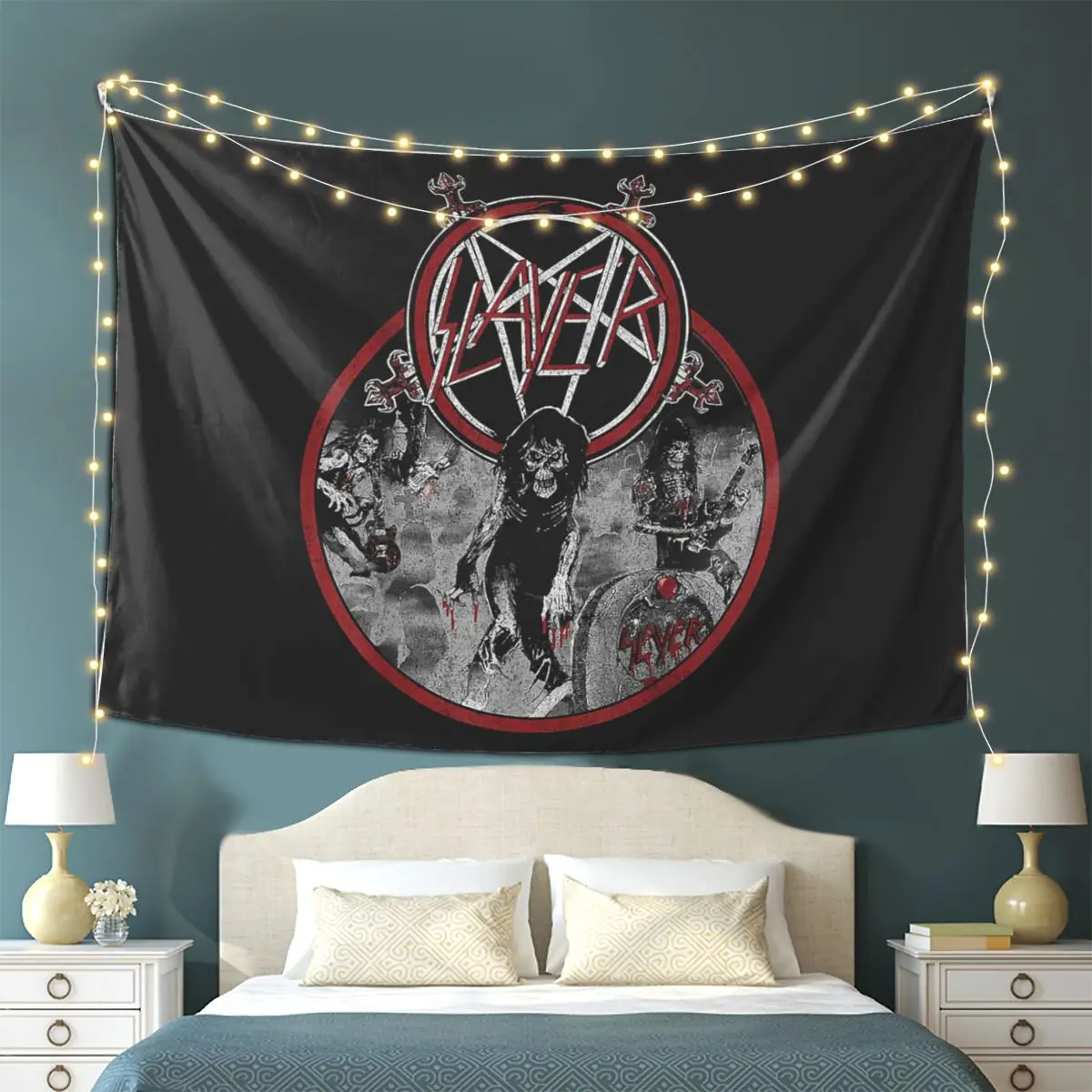 Heavy Metal Rock Slayer Live Undead Tapestry Wall Hanging Aesthetic Home Decoration Tapestries for Living Room Bedroom