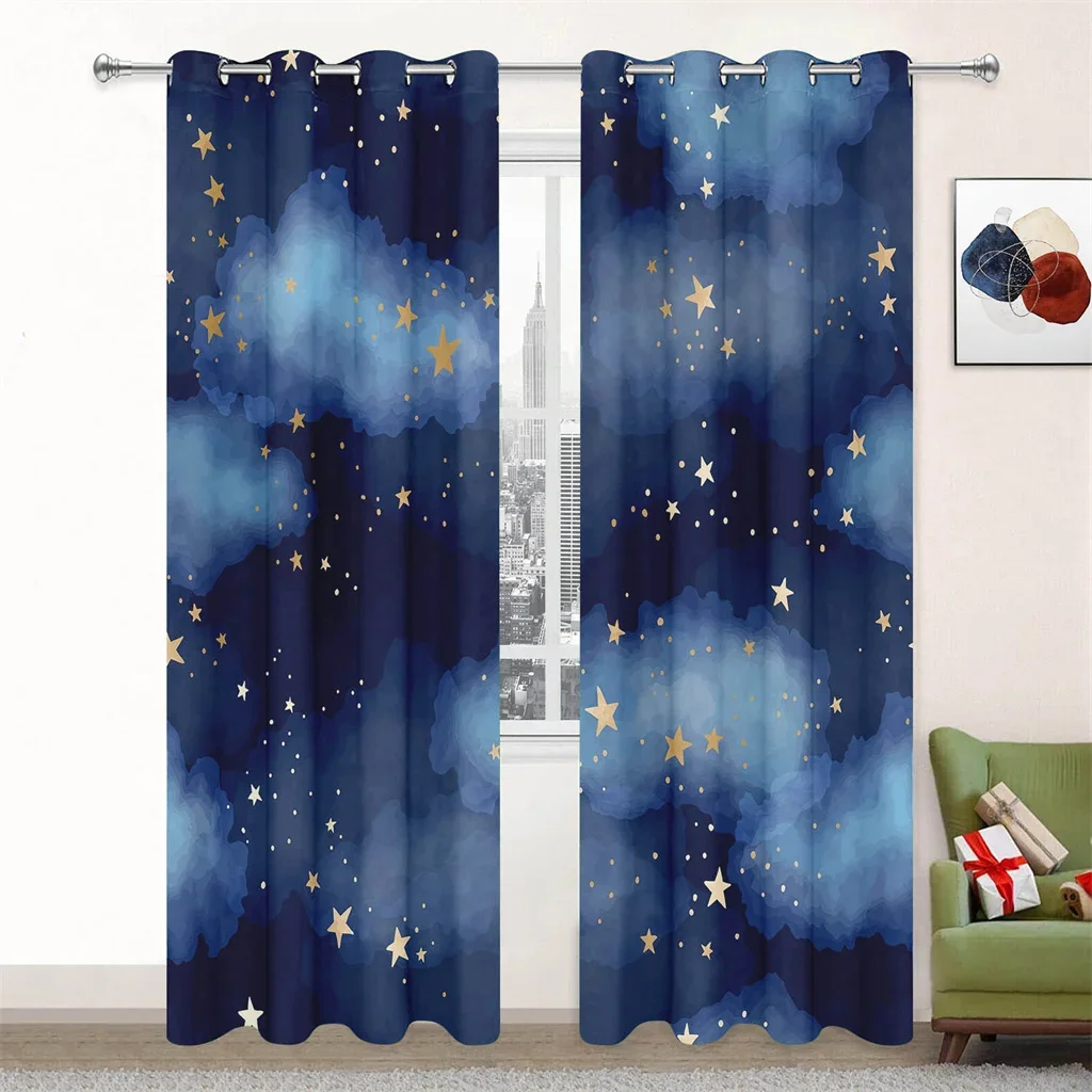 

Night Moon Starry Sky Series Sunshade Curtains The Living Room Bedroom Home Decoration Digital Printing Thin Curtains