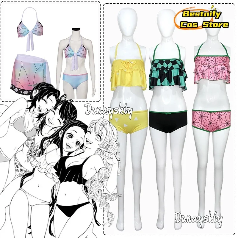 CosplayAnime Kimetsu No Yaiba mariposa Endire disfraz de Cosplay dos piezas Halter cuello Bikini traje de baño Sexy traje de baño para verano