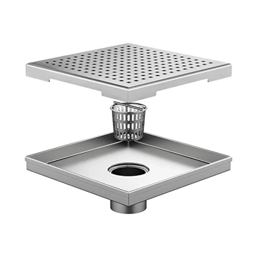 

ch Square Shower Dra with Removable Quadrato Pattern Grate Brushed 30 Steel Square Dra with Hair Straer CUPC Certified