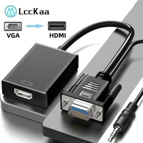 Adaptador convertidor VGA a HDMI 1080P VGA macho a HDMI Cable adaptador hembra con salida de Audio de 3,5mm para PC portátil proyector HDTV