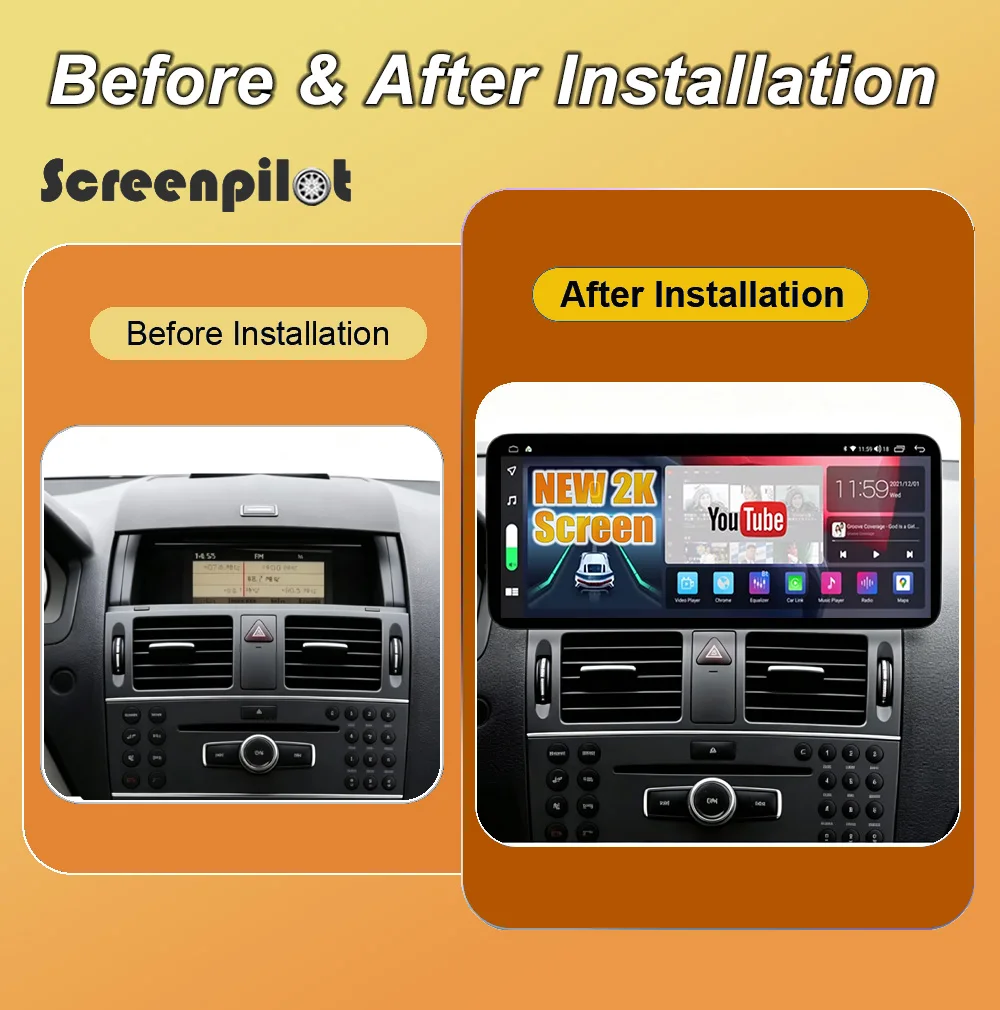 12.3 Inch For Benz C CALSS W204 2008-2010 Android 16 Android Auto GPS Navigation Carplay Car Radio Multimedia 8 Core Ips Qled
