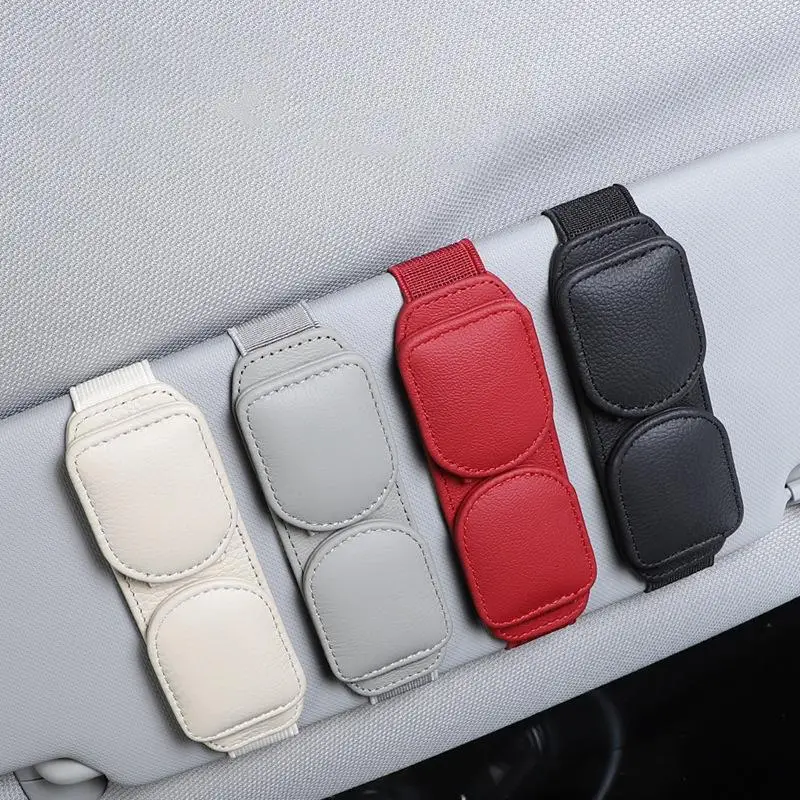 Car Visor Sunglasses Holder Magnetic Leather Clip Organizer For Eyewear Easy Access Securely Holds Glasses In Place