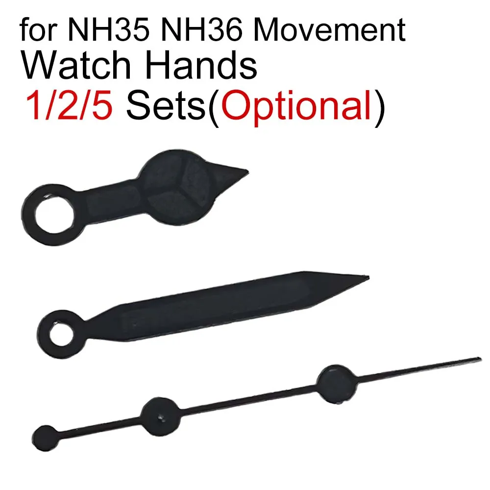1/2/5 Sets Black Watch Hands for NH35 NH36 4R 7S Movement 3Pins Needles Weak Green Lunminous Watch Pointers Spare Parts