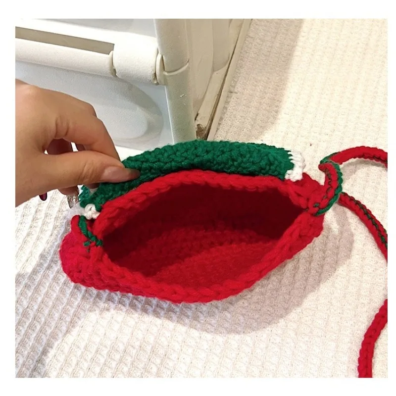 Christmas Woolen Knit Bag Cute and Fashionable Santa Claus One Shoulder Crossbody Bag Women's Horizontal Square Coin Purse