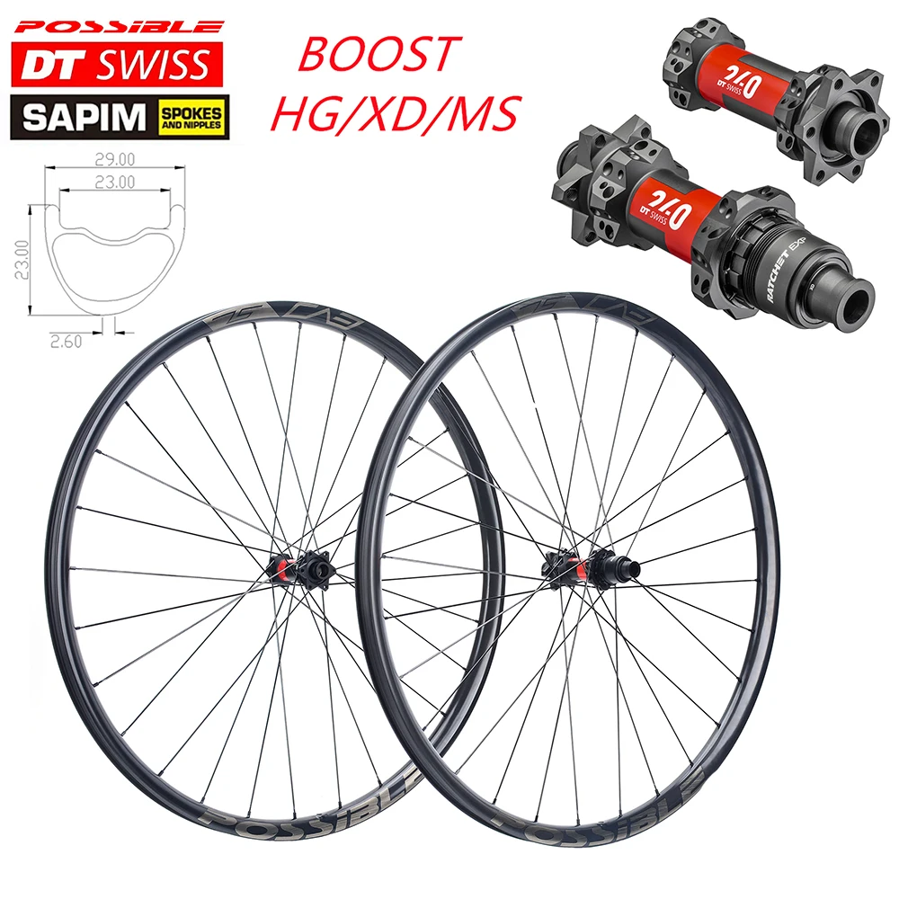 29er 27.5 MTB Wheels Super Light DT Swiss 240 Hub CX-RAY Spokes Mountain Bike Carbon Wheel Tubeless Ready XC Wheelset Hookless