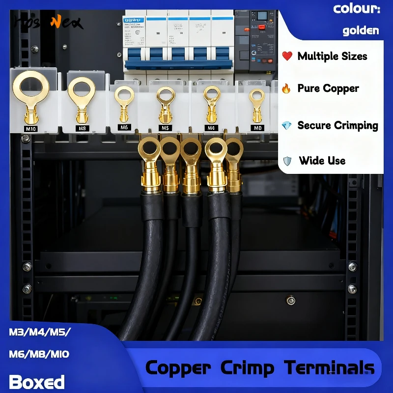 Non-Insulated Copper Ring Terminal 150/300/540Pcs with M3/M4/M5/M6/M8/M10 Sizes for Secure Wire Crimping Electrical Connections