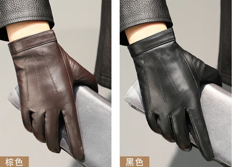 New 2022 Spring Gloves Men Real Leather Gloves Touch Screen Black Real Sheepskin Thin Warm Driving Gloves