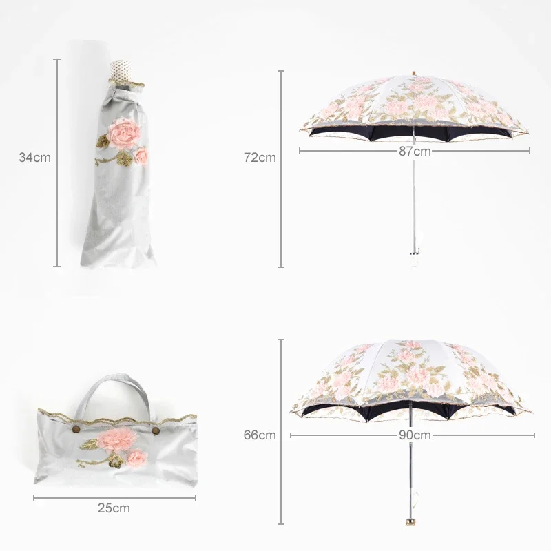 Lace Up Flower Umbrella For Women Summer Parasol Folding Sun Garden Uv Umbrella Portable Lady Beautiful Beach Paraplu Rain Gear