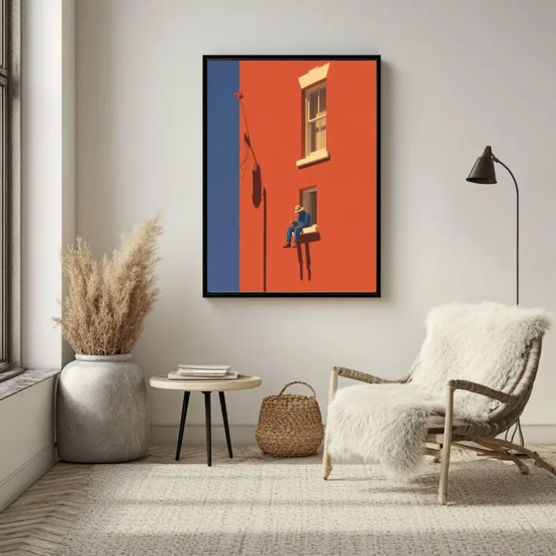 Vintage Minimalist Abstract Warm Sunny Figure Reading Book Aesthetic Poster Wall Art Pictures Canvas Painting Home Decor Gift view 3
