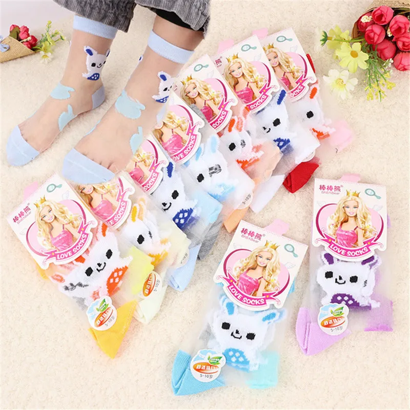 6 Pairs/Lot Girls Socks for Children Summer Kids Mesh Style Baby Girl Cartoon Rabbit Socks With Elastic  Girl Socks Wholesale