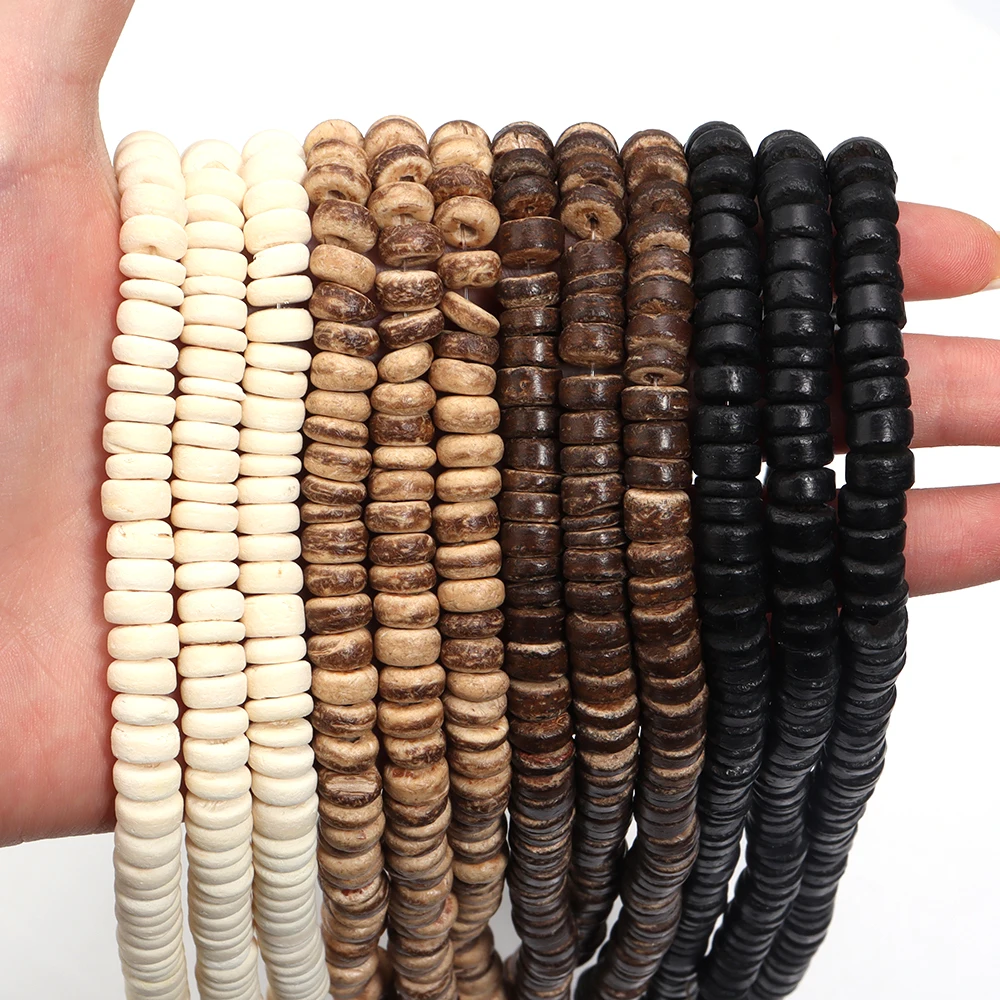 1-3strand/lot Natural Wood Beads Coconut Shell Flat Round Beads Loose Spacer Wooden Beads For Jewelry Making Necklaces Bracelet