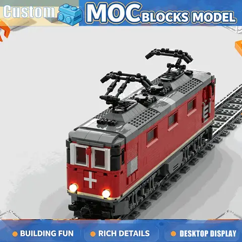 1195PCS Red Electric Railway Locomotive Building Blocks Model 8W Scale DIY Assembly Train Toy Detailed Transport Collection Gift