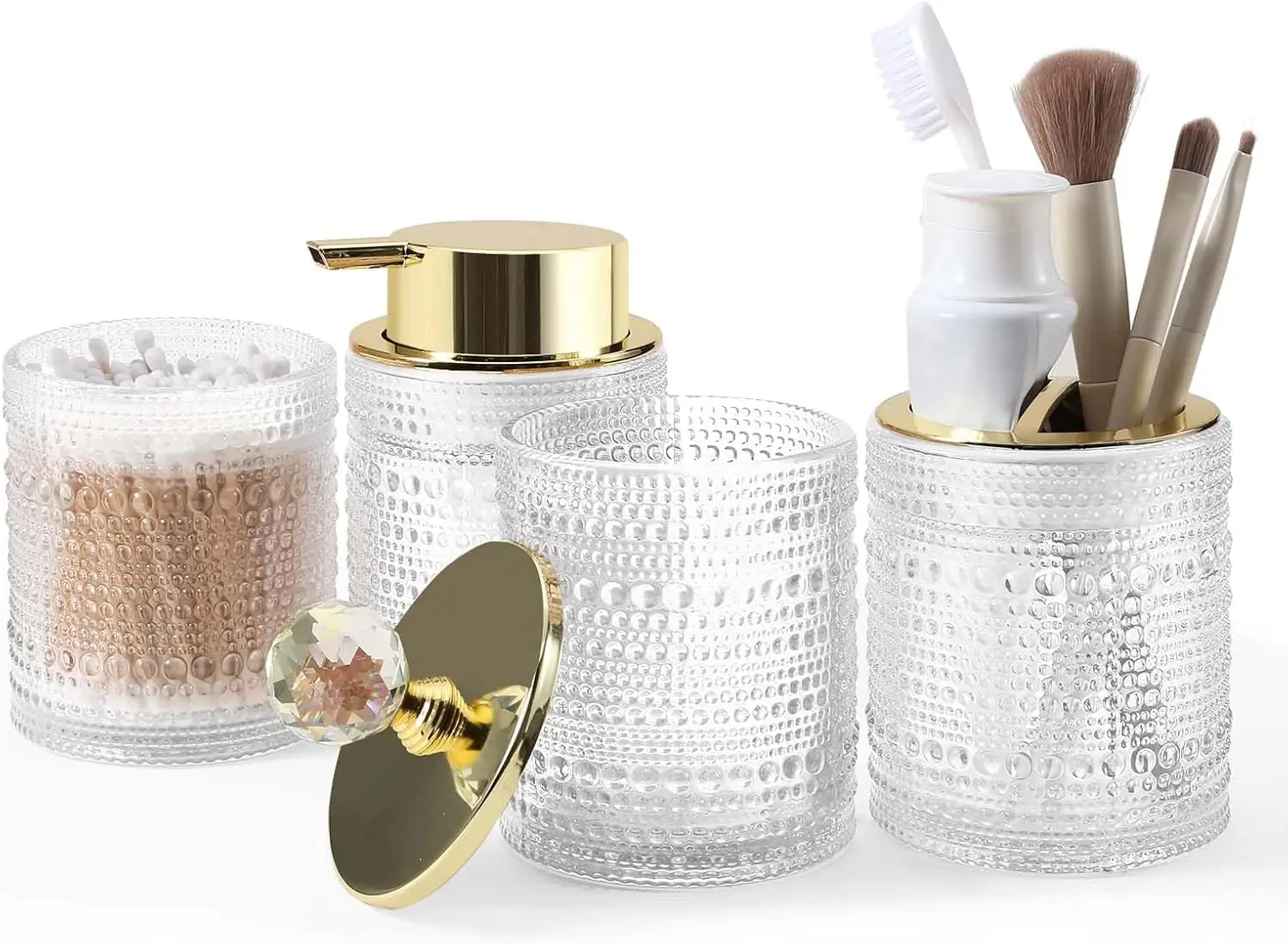 

Bathroom Accessories Set,4Pcs Glass Bathroom Counter Set with Foaming Soap Dispenser,Toothbrush Holder,Bathroom Tumbler,