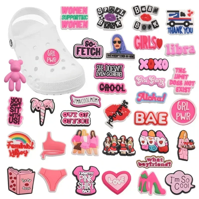 

PVC I'm A Cool Mom Love Shoes Accessories Woman Pink Garden Shoe Buckle Decorations Fit Croc Jibz Charm Party Gift