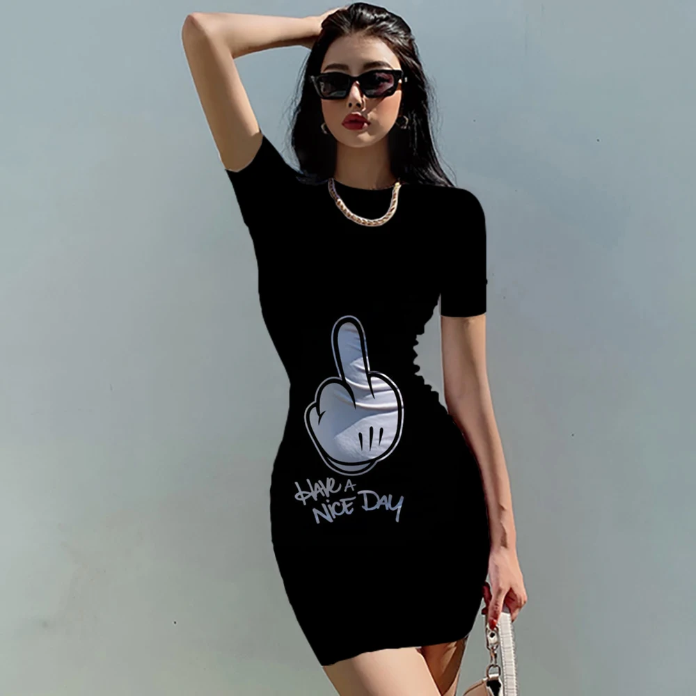 2024 New Minnie Women Mini Dress cartoon vestidos ropa mujer Disney Women\'s Mini Skirt Sleeveless Pleated Fitting Fress Tight