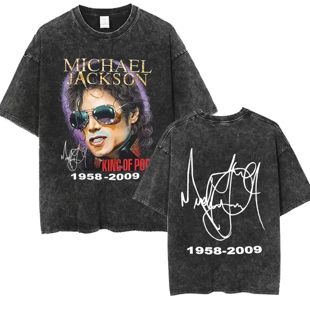 Washed Vintage Michael Jackson King of Pop Graphic T-shirt Men Women Retro Gothic Rock T-shirts Male Casual Oversized T Shirts