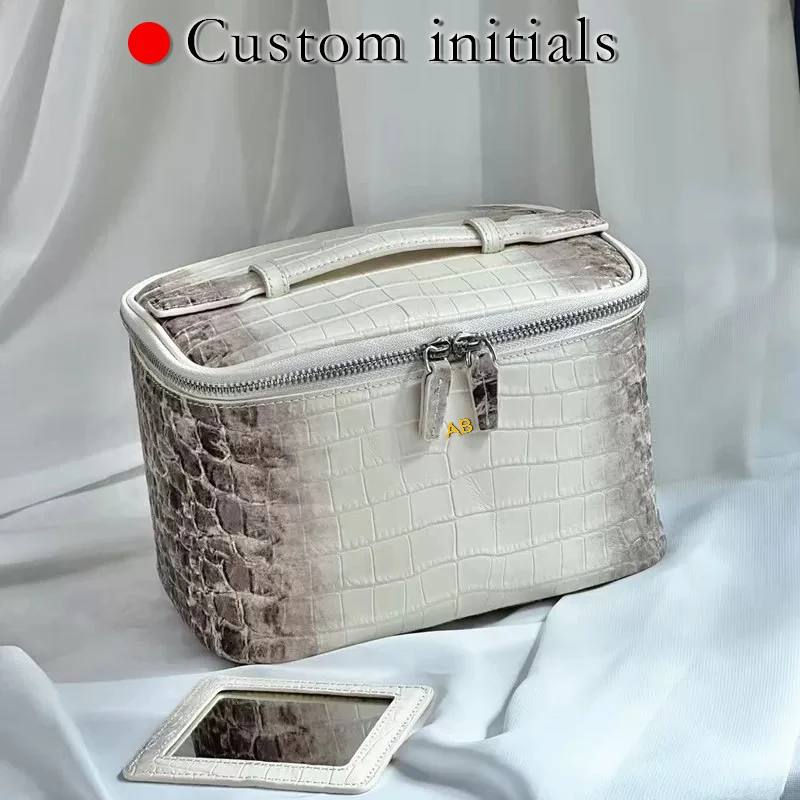 Custom Initials Leather Makeup Bags For Women Luxury Designer Handbag And Purses 2026 New In Crocodile Pattern Make Up Organizer