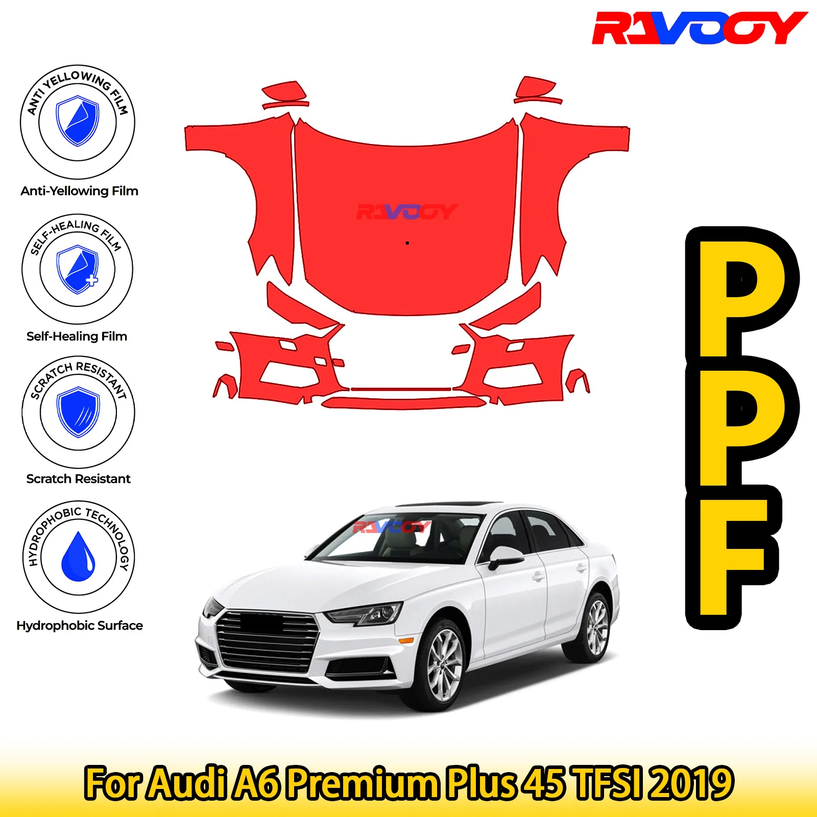 

For Audi A6 Premium Plus 45 TFSI 2019 Glossy Matte Black Precut front PPF Kit Paint Protection Film